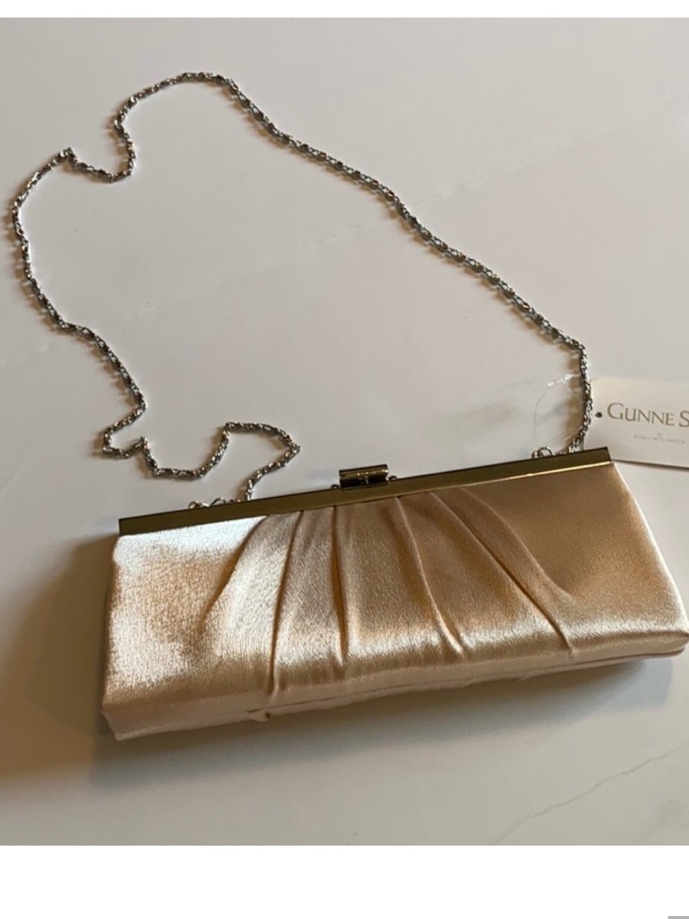 Gunne Sax Champagne Clutch Evening Bag Purse Gold Hardware